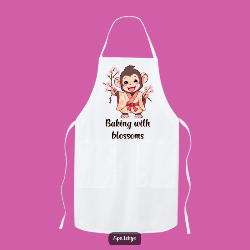 Funny Playful Ape Cherry Blossom Apron: Cook with Springtime Fun