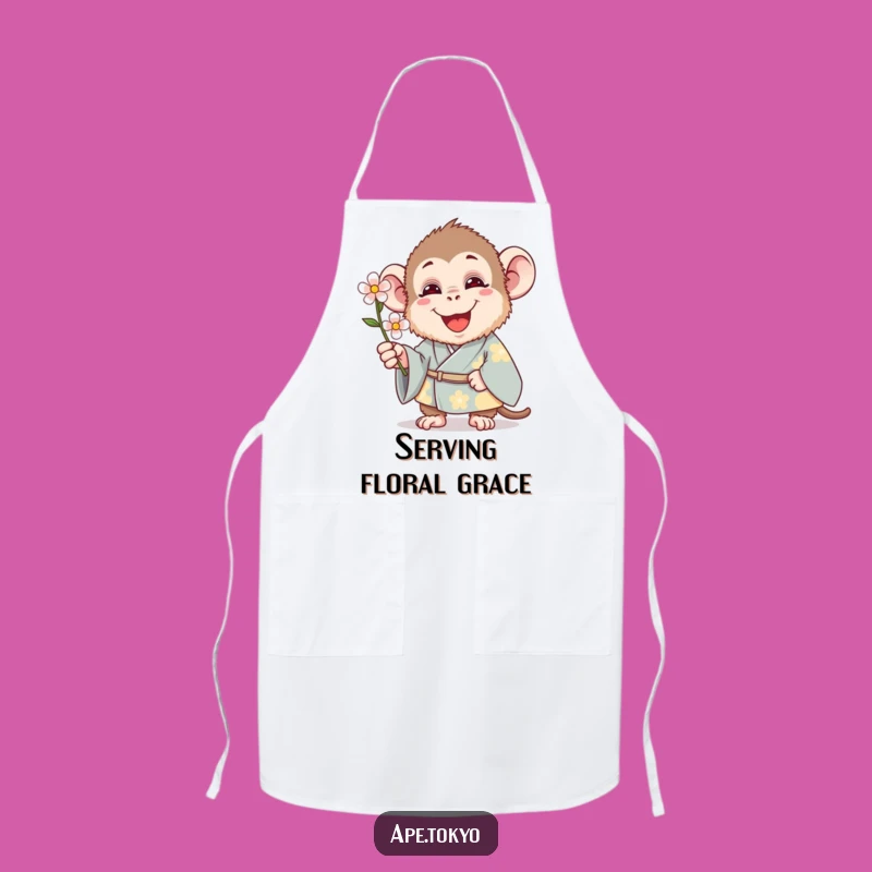 Funny Kimono Ape Apron: Happy Chef Ape, Flower Offering, Funny Gift!