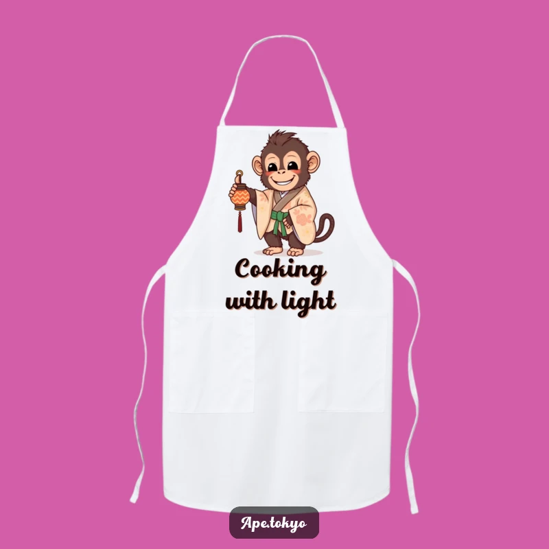 Funny Kimono Ape Lantern Apron: Beaming Chef Ape, Kitchen Glow, Funny Gift!