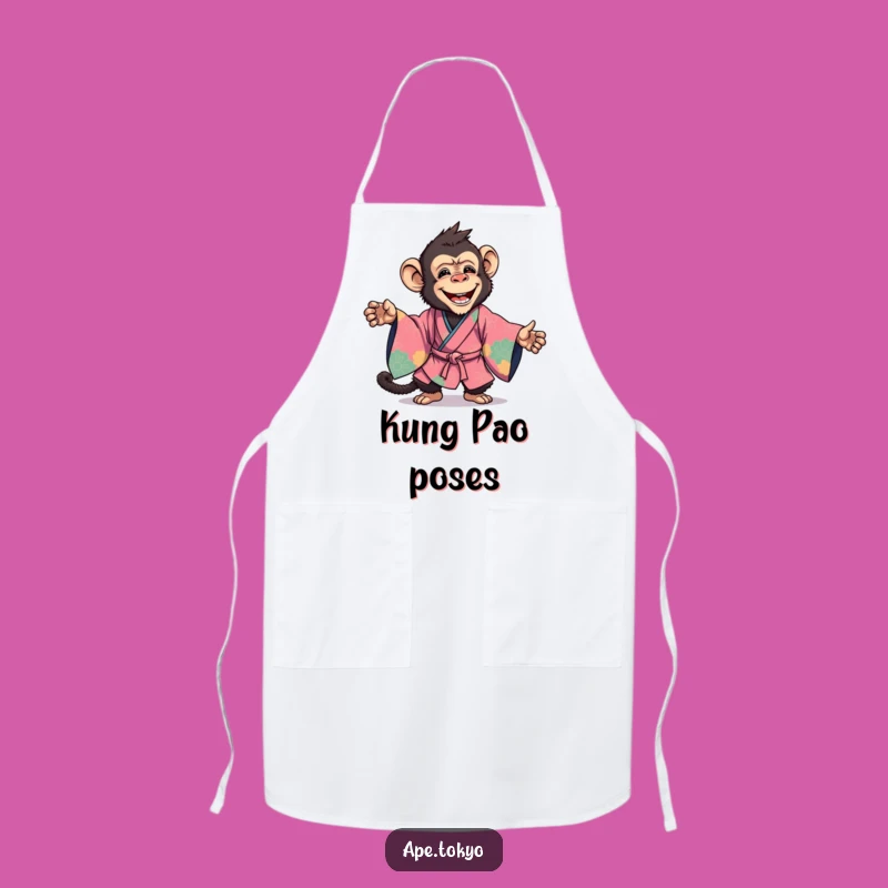 Funny Kimono Ape Pose Apron: Dynamic Chef Ape, Vibrant Kitchen, Funny Gift!