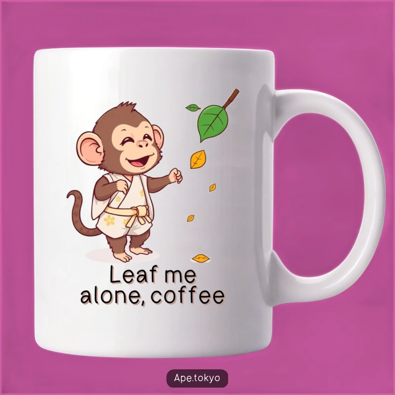 Funny Kimono Ape Leaf Mug: Silly Ape Trying to Catch Leaf, Funny Gift!