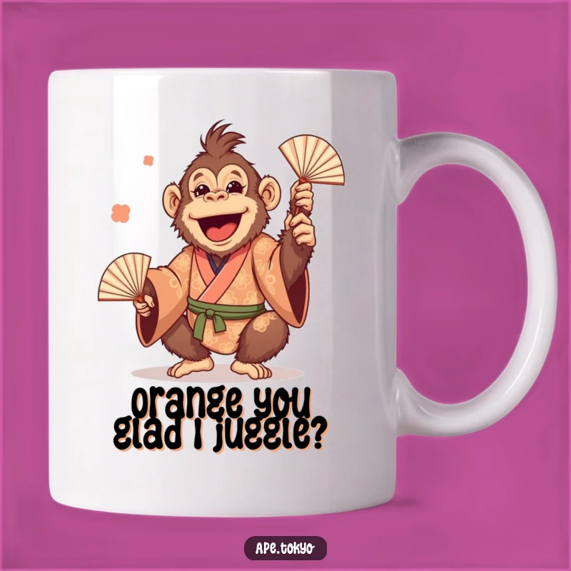 Funny Orangutan Juggling Fans Mug: Hilarious Primate Gift for a Cheerful Start