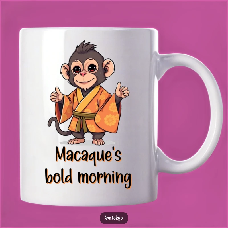 Funny Macaque Kimono Stance Mug: Stylish Primate Humor for a Confident Gift