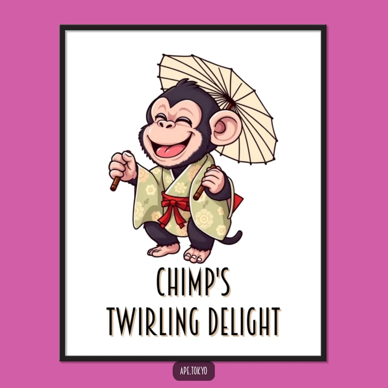 Funny Chimp Parasol Twirl Digital Art: Instant Primate Print for Hilarious Decor Gift