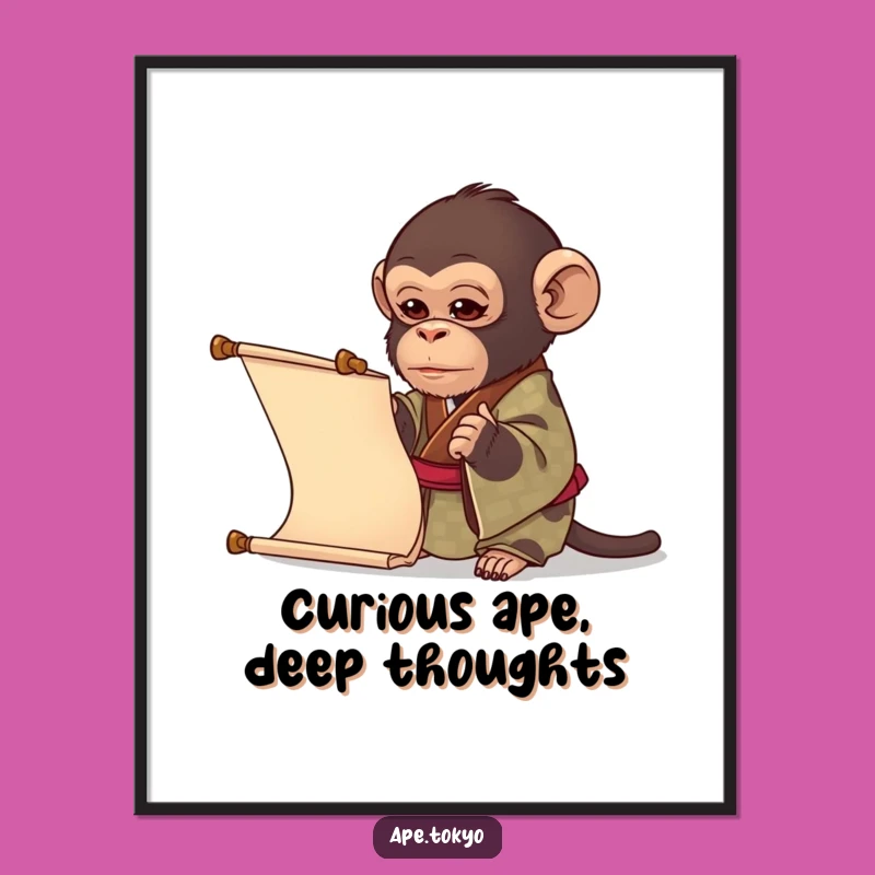 Funny Curious Ape Kimono Digital Art: Intellectual Humor Print