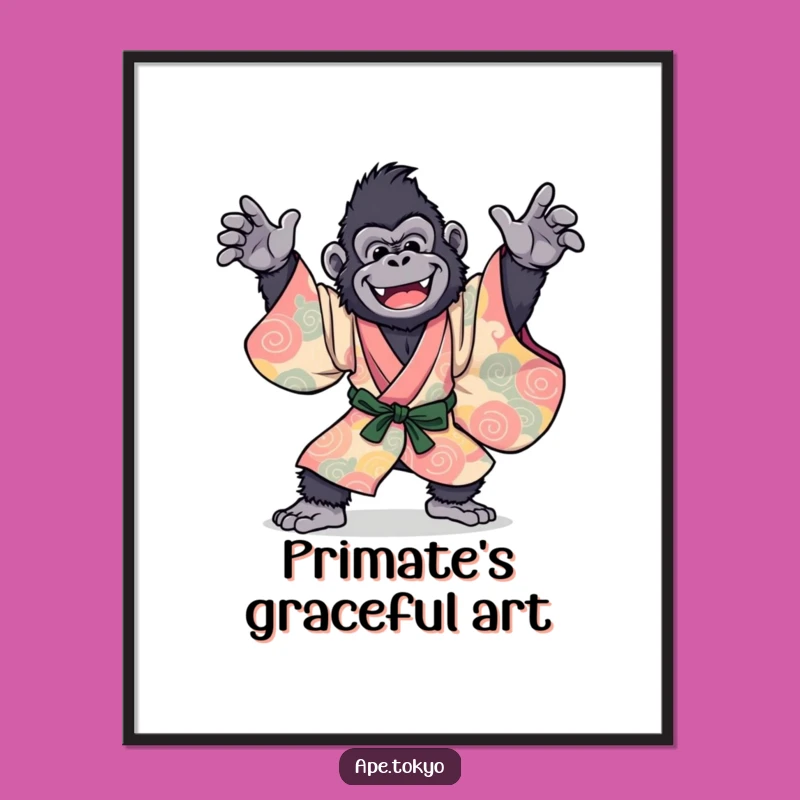 Funny Gorilla Kimono Dance Digital Art: Hilarious Primate Print for Instant Wall Decor Gift