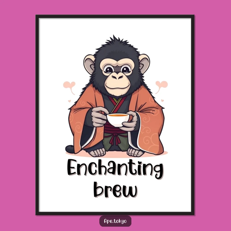 Funny Serene Ape Tea Digital Print: Instant Elegant Wall Art