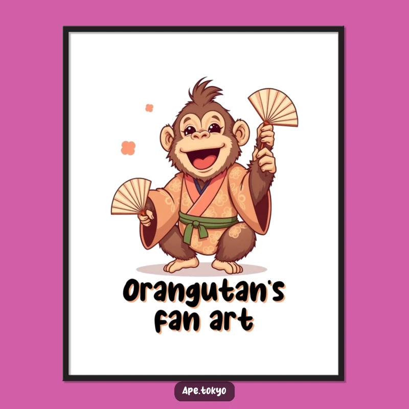 Funny Orangutan Juggling Fans Digital Art: Instant Primate Print for Hilarious Decor Gift