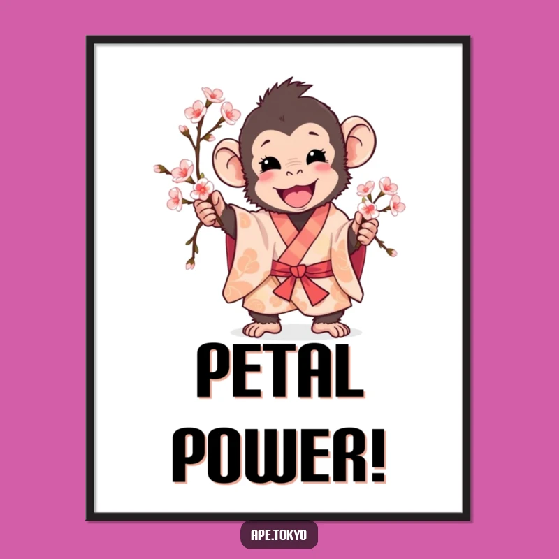Funny Playful Ape Cherry Blossom Digital Print: Instant Spring Art