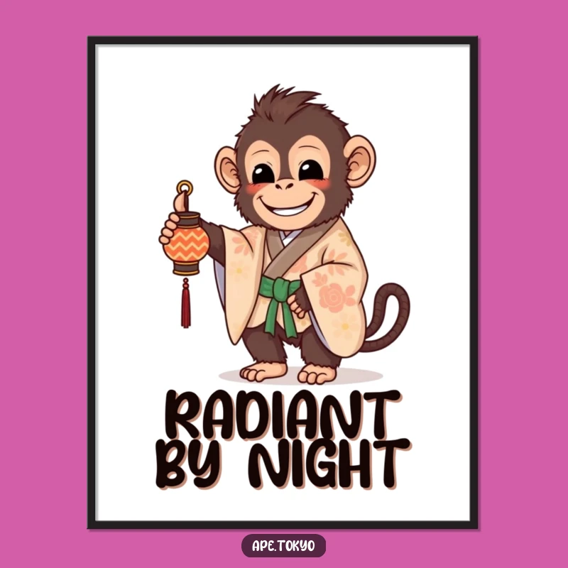 Funny Kimono Ape Lantern Digital Art: Gentle Glow, Instant Funny Gift!