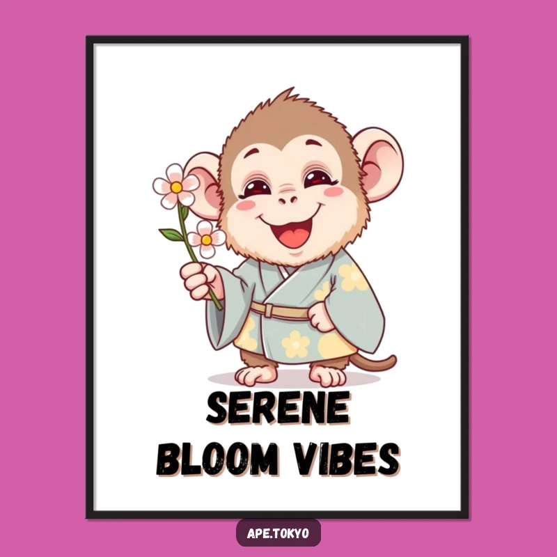 Funny Kimono Ape Digital Art: Happy Flower Offering, Instant Funny Gift!