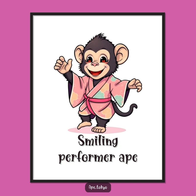 Funny Smiling Ape Kimono Digital Art: Vibrant Humor Print