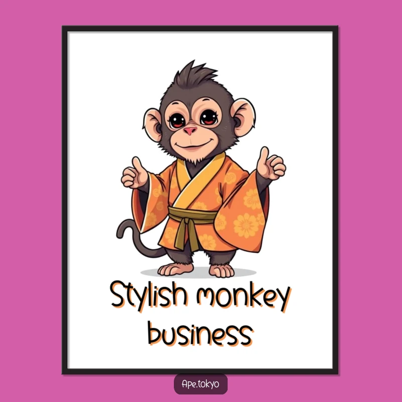 Funny Macaque Kimono Stance Digital Art: Instant Primate Print for Stylish Decor Gift