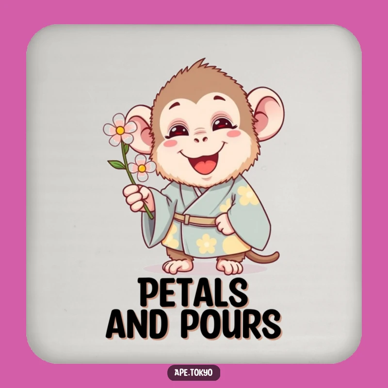 Funny Kimono Ape Coaster: Happy Ape Flower Protection, Quirky Funny Gift!