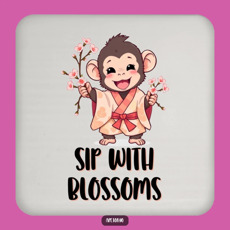 Funny Cherry Blossom Ape Coasters: Protect Surfaces with Spring Flair