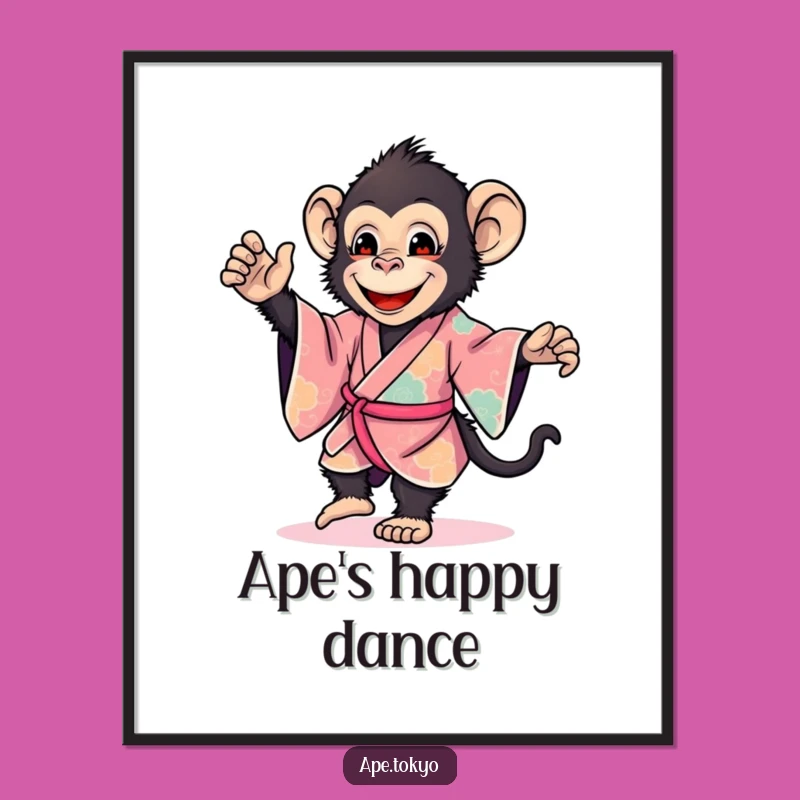 Funny Smiling Ape Kimono Poster: Vibrant Humor for Your Walls