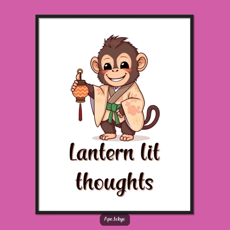 Funny Kimono Ape Lantern Poster: Beaming Art, Lantern Decor, Great Funny Gift!
