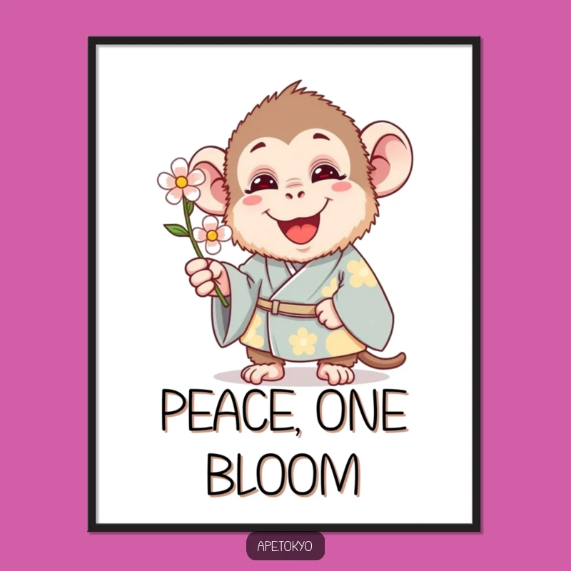 Funny Kimono Ape Poster: Happy Art, Flower Offering, Perfect Funny Gift!