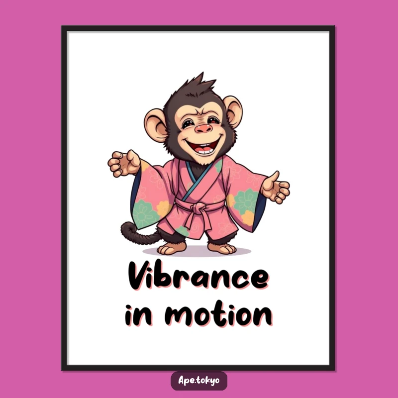 Funny Kimono Ape Pose Poster: Dynamic Art, Vibrant Style, Great Funny Gift!