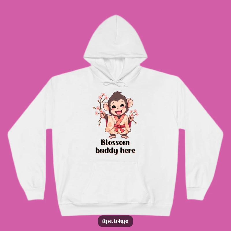 Funny Playful Ape Cherry Blossom Hoodie: Cozy Fun for All