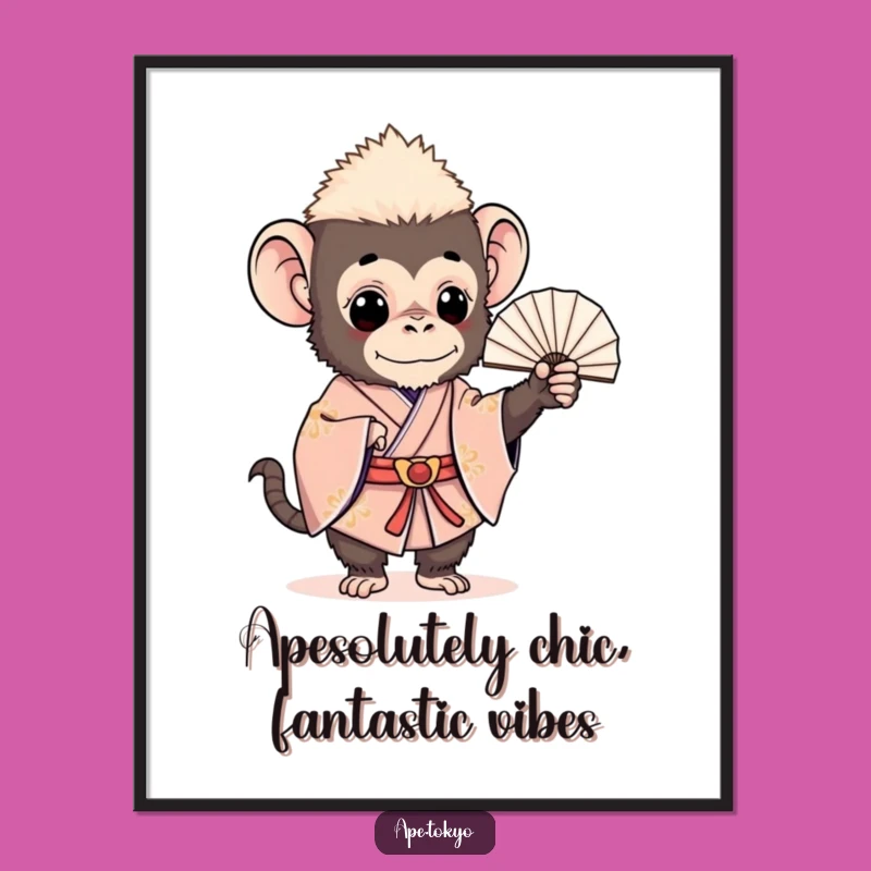 Funny Free Printable Wall Art: Charming Ape Kimono Fan Decor Downloadable