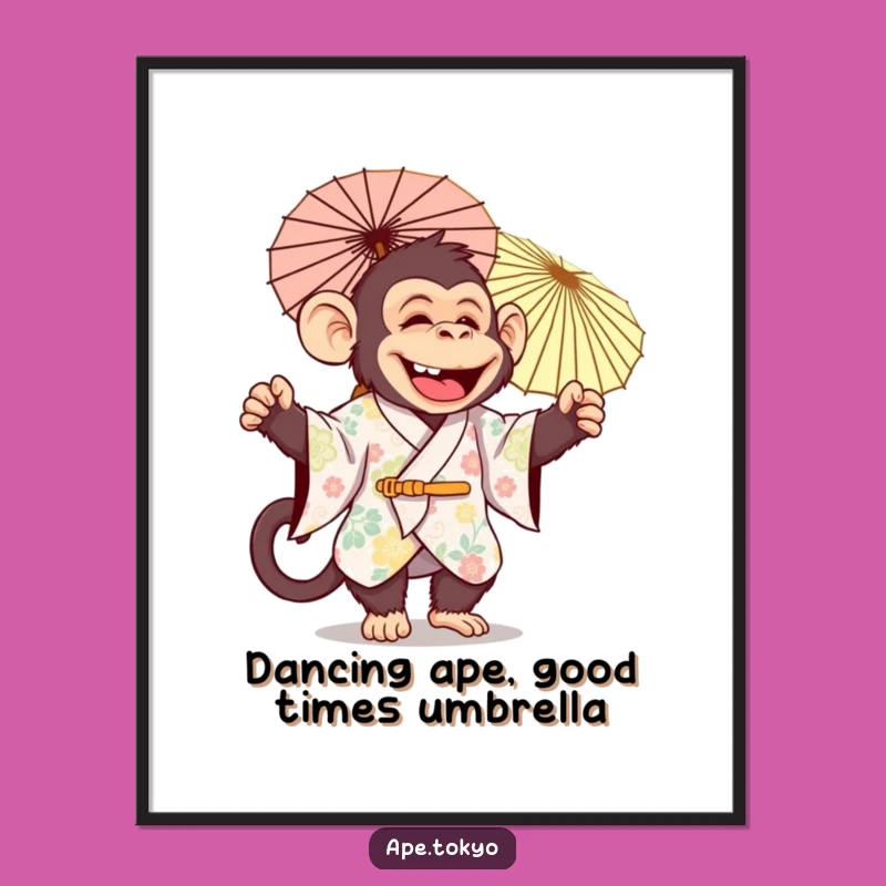 Funny Free Printable Wall Art: Jolly Ape Parasol Dance - Downloadable Art for Fun!
