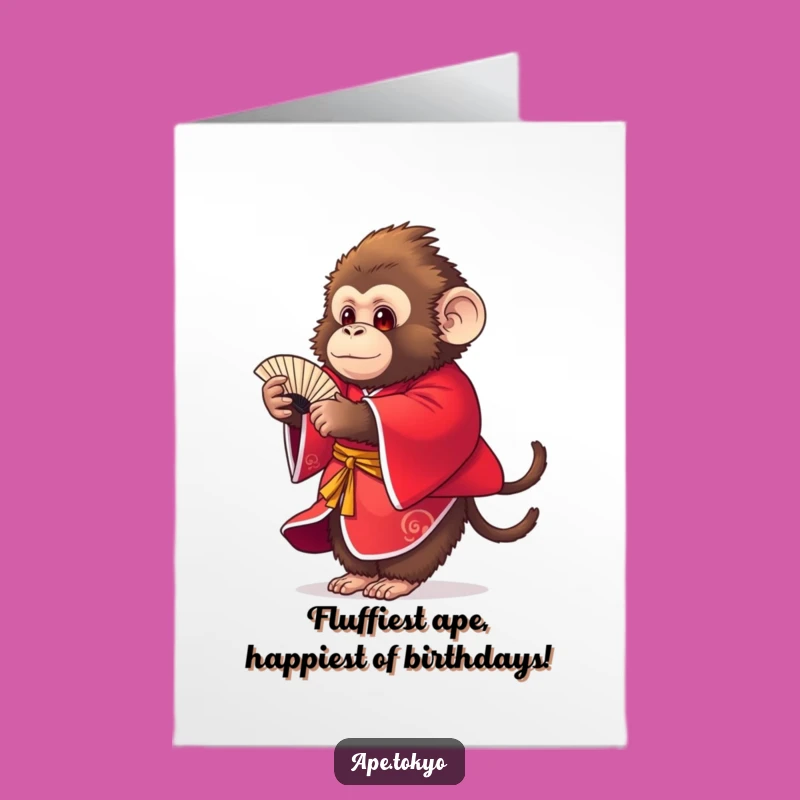 Free Printable Birthday Card: Fluffy Ape Fan Dance Fun - Funny Downloadable Gift
