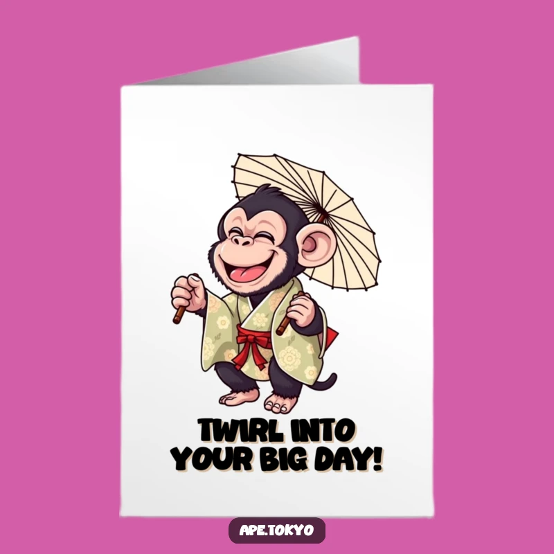 Free Printable Birthday Card: Funny Chimp Twirler  Downloadable Hilarious Gift