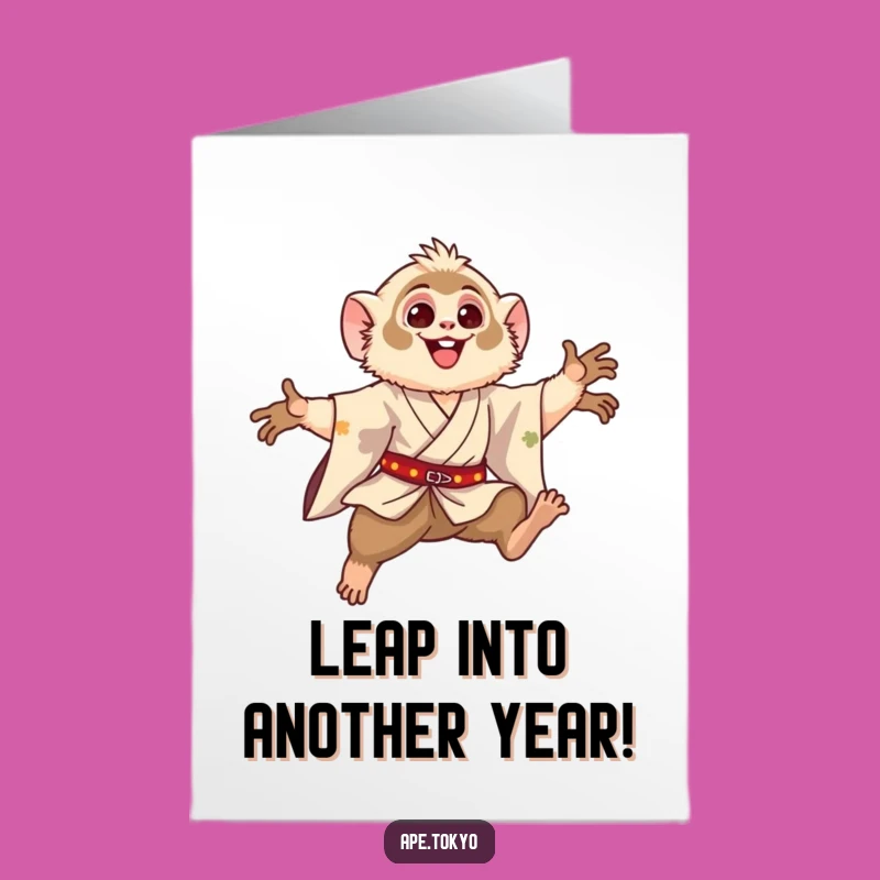 Free Printable Birthday Card: Funny Gibbon Leaper  Downloadable Hilarious Gift