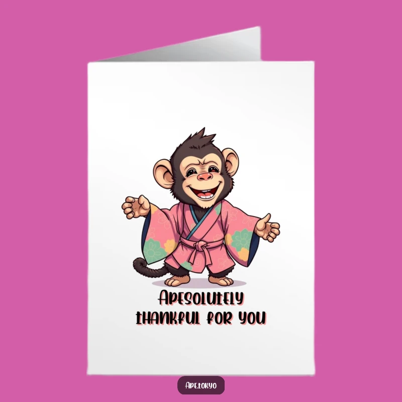 Free Printable Thank You Card: Cheerful Ape in Kimono, Expressive Downloadable Gratitude Greeting