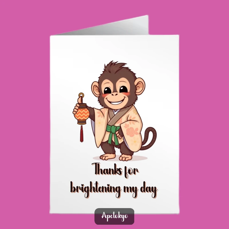 Free Printable Thank You Card: Grateful Ape with Lantern, Heartfelt Downloadable Gratitude Greeting