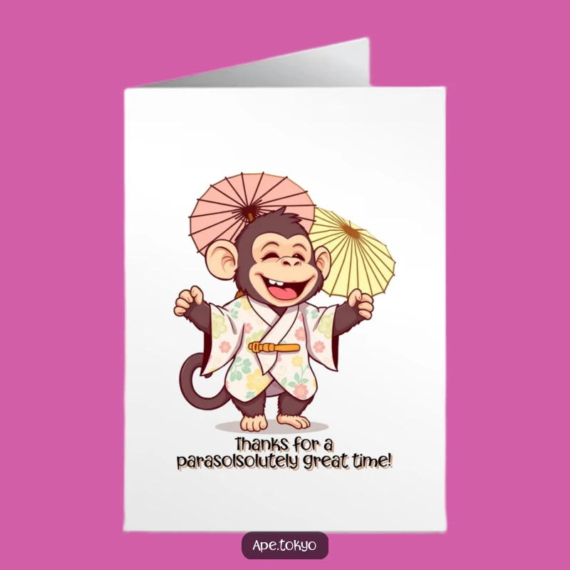 Free Printable Thank You Card: Jolly Ape Parasol Twirl - Funny Downloadable Thanks Gift!