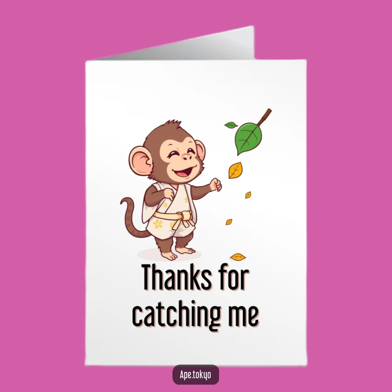 Free Printable Thank You Card: Amusing Ape in Kimono, Catchy Downloadable Gratitude Greeting