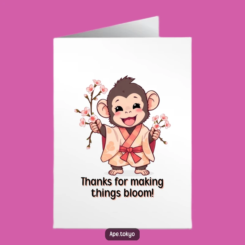 Free Printable Thank You Card: Ape & Cherry Blossoms - Funny Downloadable Gift!