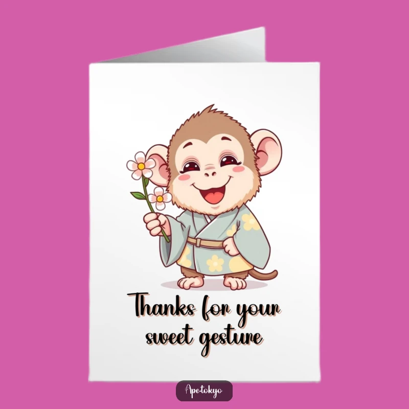 Free Printable Thank You Card: Grateful Ape in Kimono, Heartfelt Downloadable Gratitude Greeting