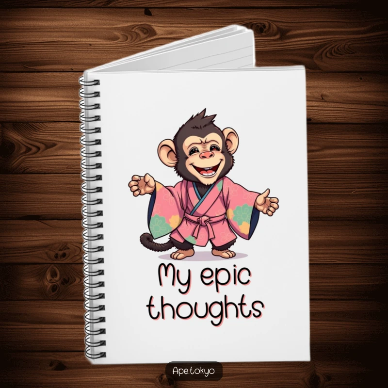 Funny Notebook: A joyful ape in a vibrant kimono strikes a dynamic pose, perfect for capturing your thoughts.