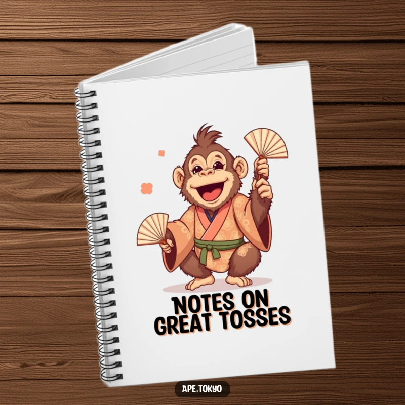Funny Orangutan Juggling Fans Notebook: Cheerful primate in a patterned kimono, playfully juggling fans, for jotting down hilarious thoughts.