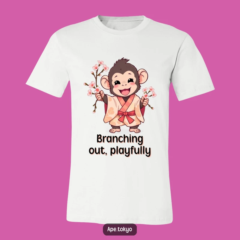 Funny Playful Ape Cherry Blossom T-Shirt: Wear Your Joy