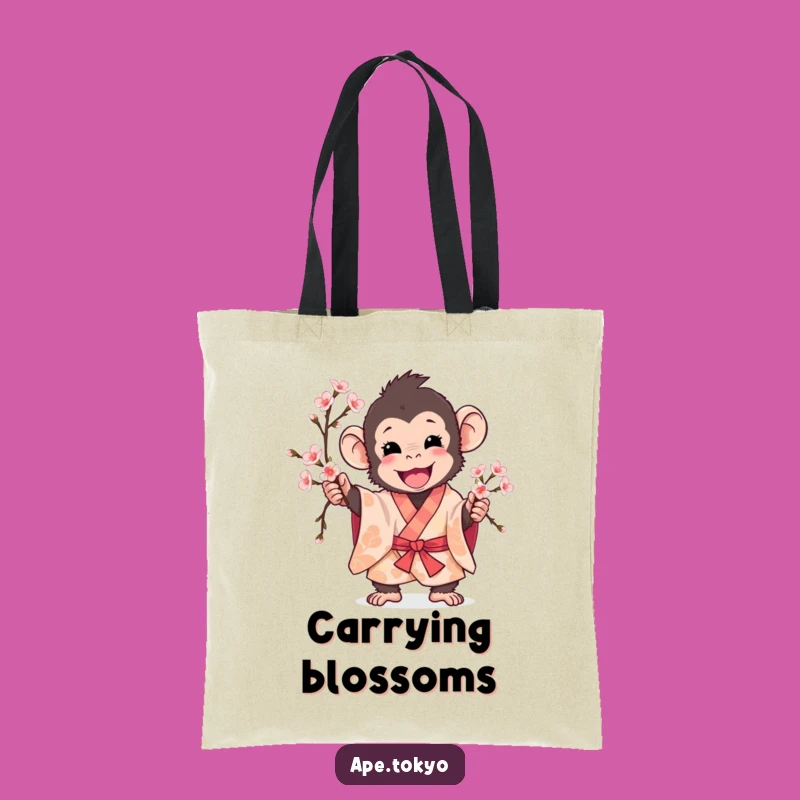 Funny Playful Ape Cherry Blossom Tote Bag: Carry Spring Cheer